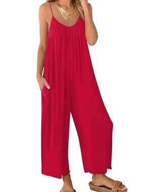 Relaxed Red Spaghetti-Strap Wide-Leg Jumpsuit